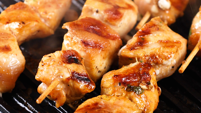 Thai Chicken Satay skewers on grill