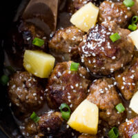 My Slow Cooker Hawaiian Meatballs smothered in a sweet and sour sauce and made with homemade beef meatballs. A great appetizer or main dish!