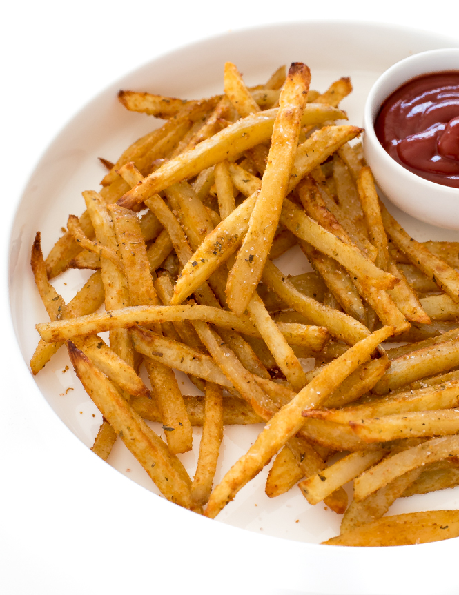 Crispy Baked French Fries on white plate
