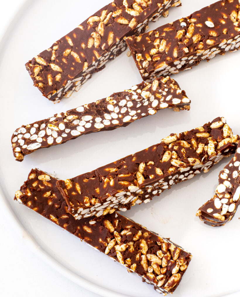 Healthy Crunch Bars on a white plate.