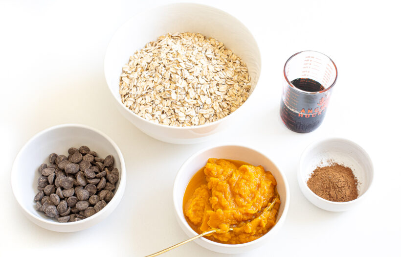 Ingredients needed for healthy pumpkin cookies.