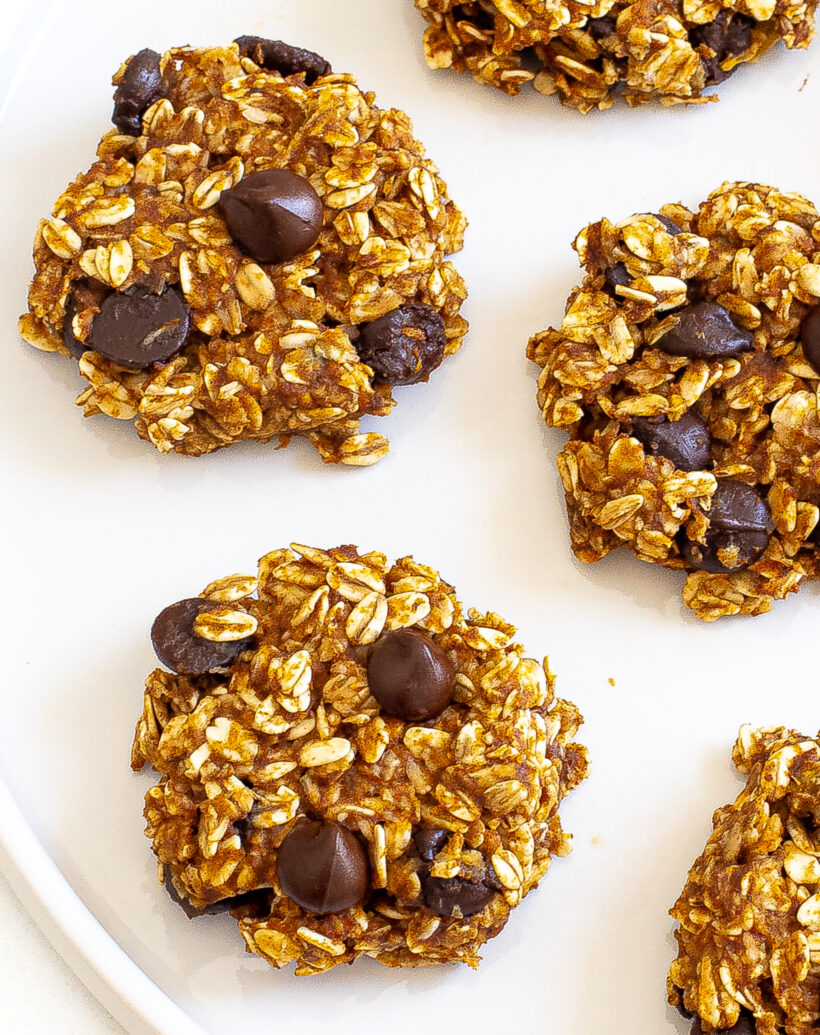 Close up of 5 ingredient pumpkin cookies on a plate.