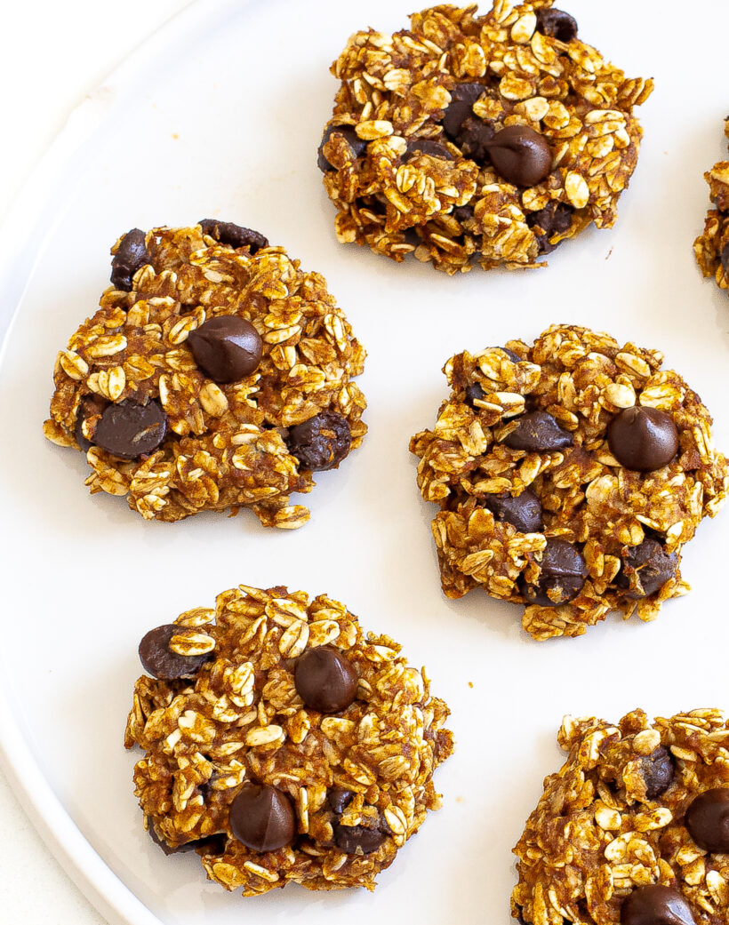 5 ingredient pumpkin cookies served on a white plate.