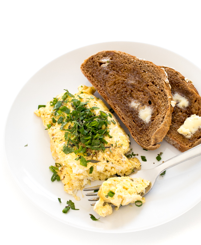 herb loaded eggs with toast