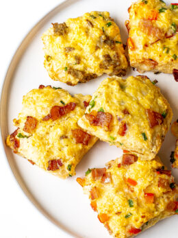 Breakfast biscuits on a white plate.