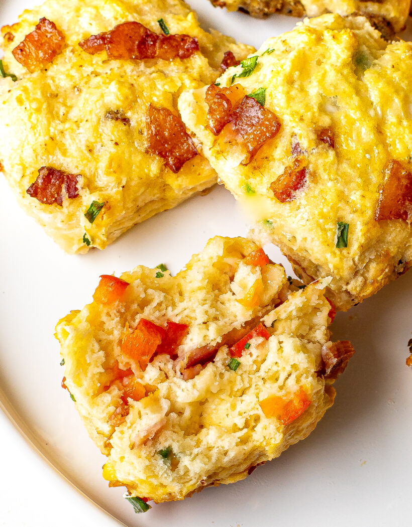 Breakfast biscuits on a white plate.
