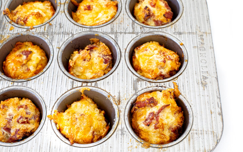 baked high protein pizza muffins in muffin tin