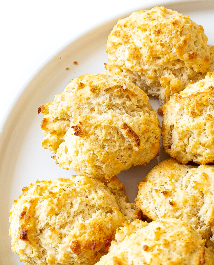 Drop biscuits served on a white plate. 