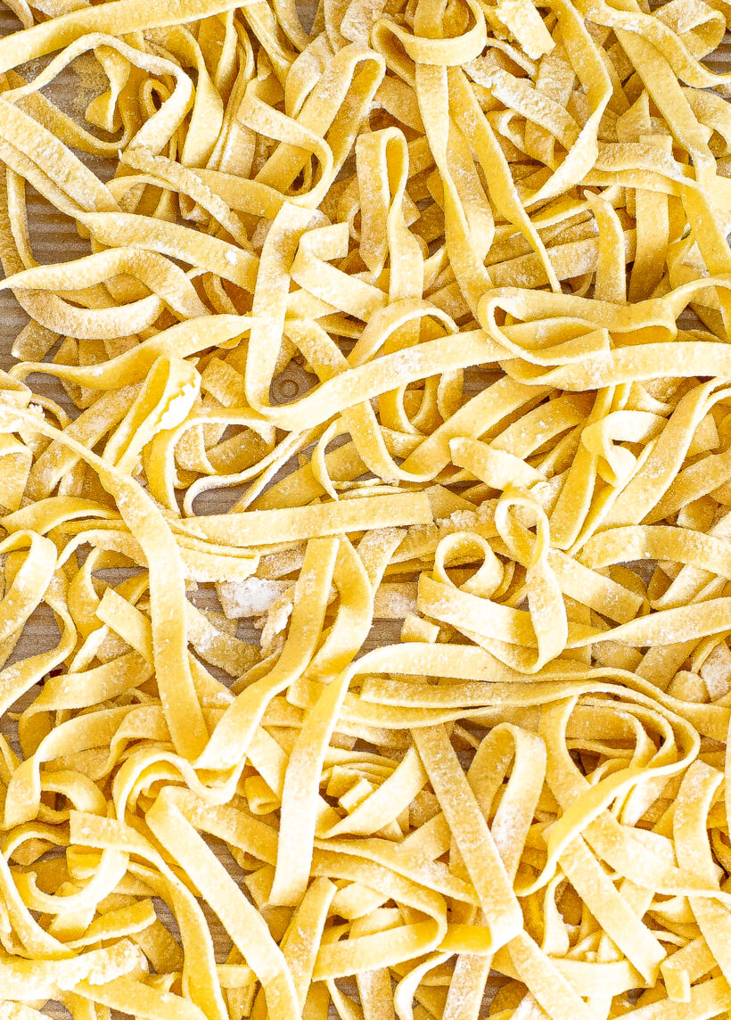 Homemade pasta coated in flour.