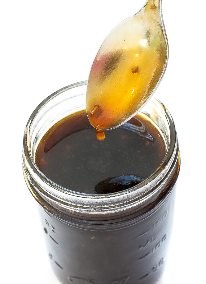 homemade Teriyaki Sauce in small mason jar with spoon