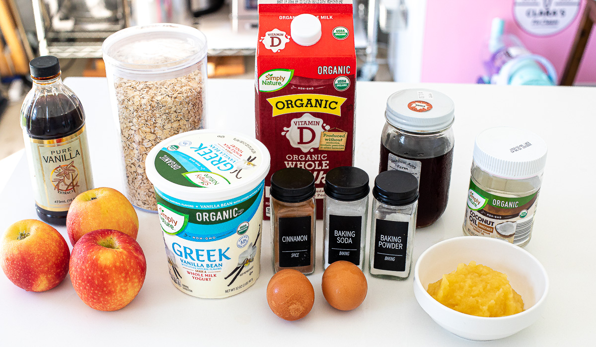 ingredients for baked apple oatmeal on counter