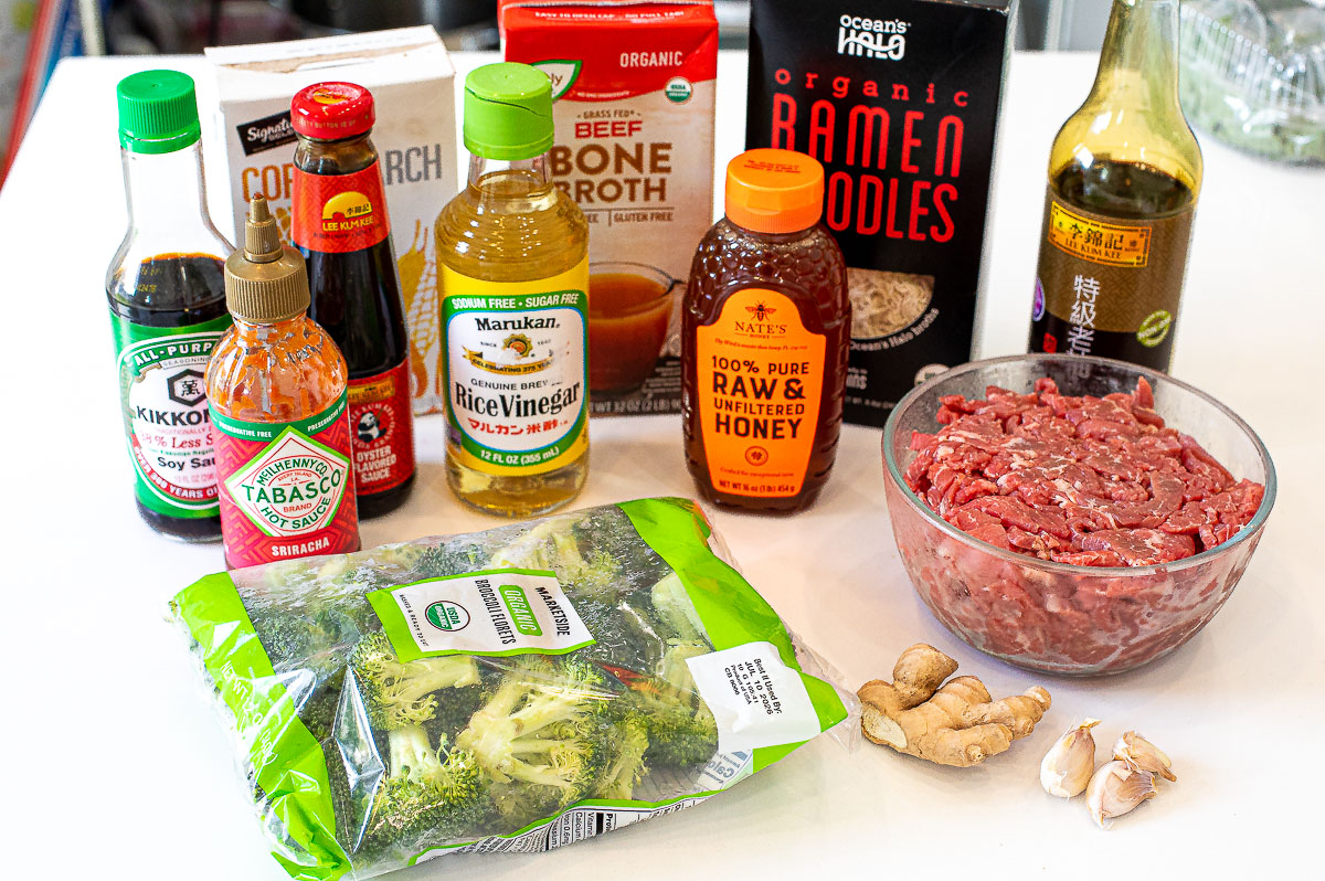 ingredients for beef and broccoli ramen