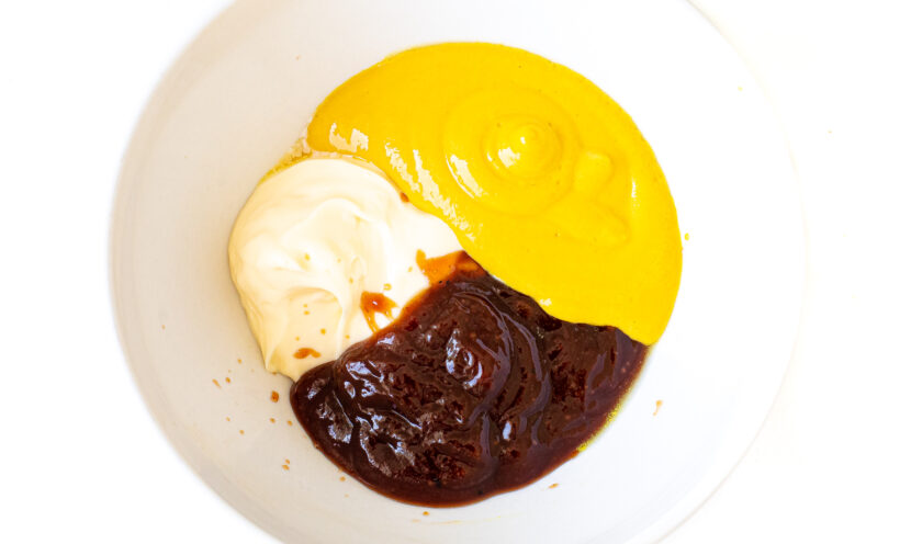 burger sauce ingredients in white bowl