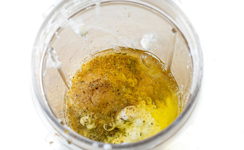 Cottage cheese flatbread ingredients in a blender.