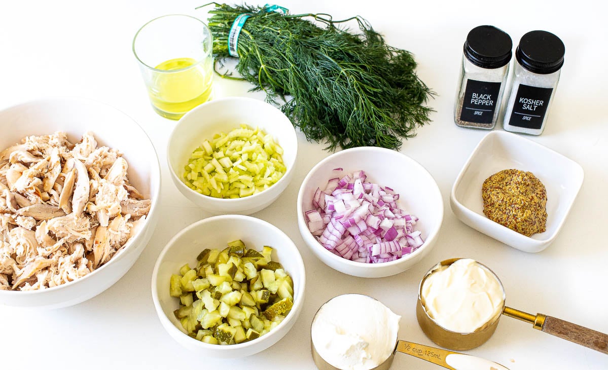 ingredients for dill pickle chicken salad