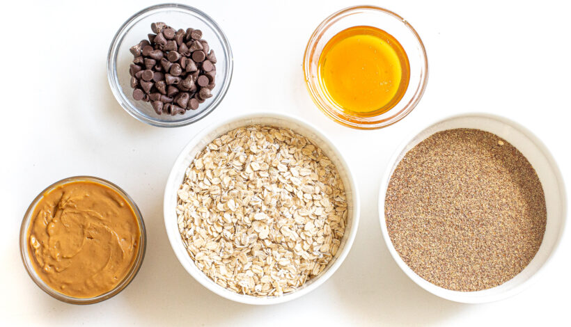 overhead shot of energy ball ingredients on counter