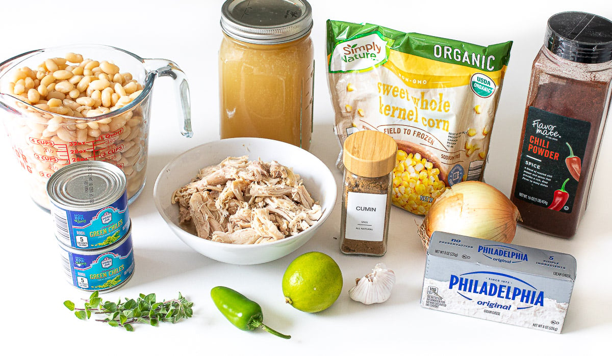 ingredients for white chicken chili on counter