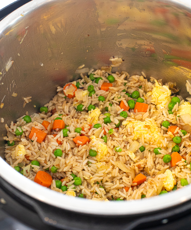Fried rice after being cooked in the instant pot. 