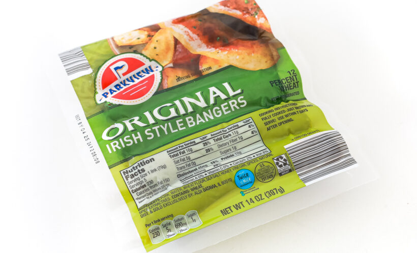 Irish-style sausages in the packaging.
