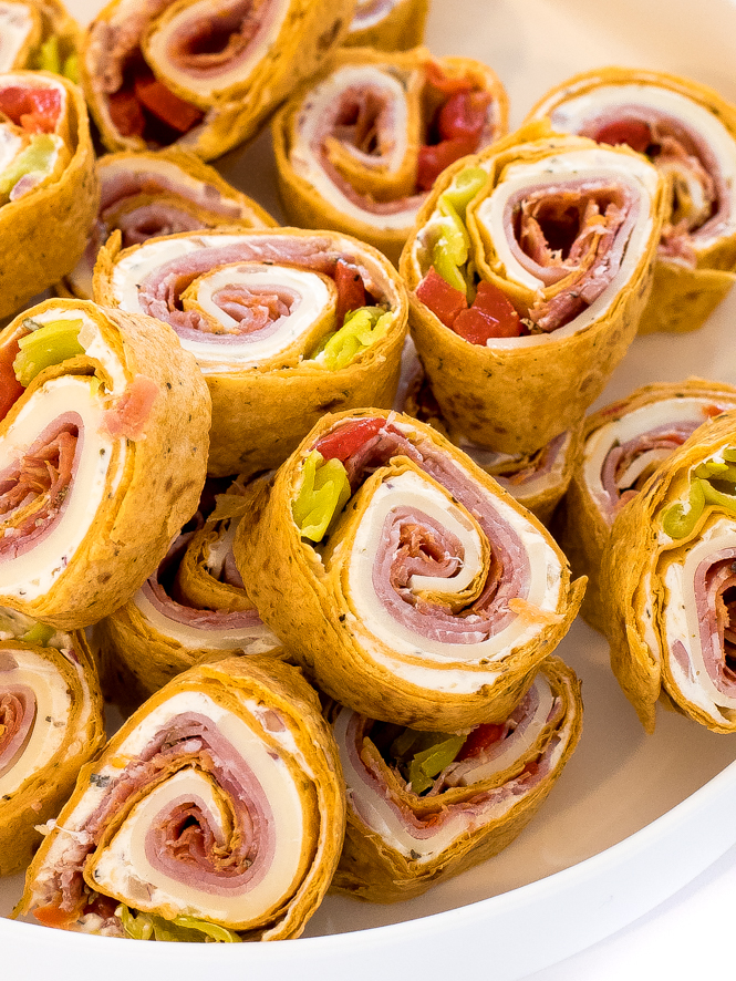 Italian pinwheels on a white plate