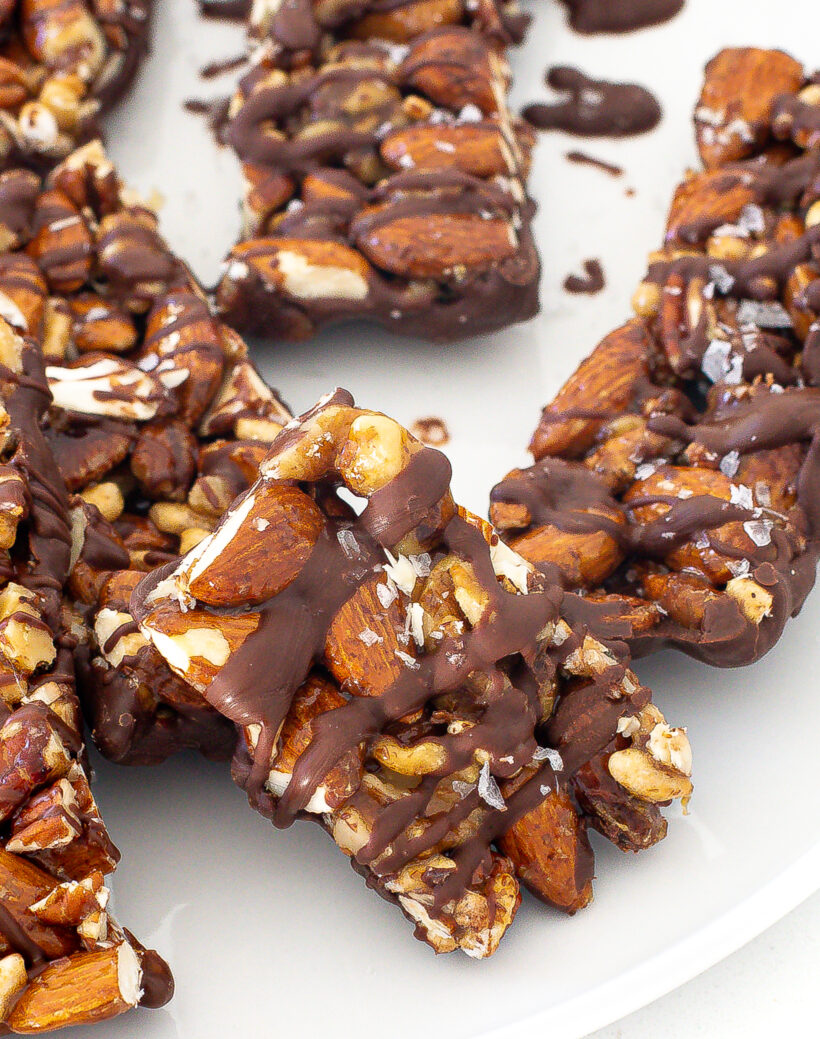 mixed nut granola bars on plate