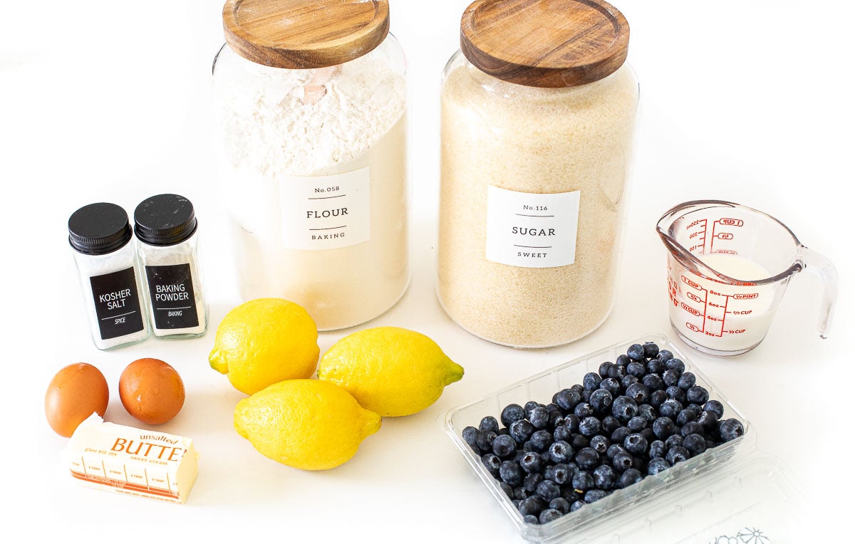 ingredients for lemon blueberry loaf