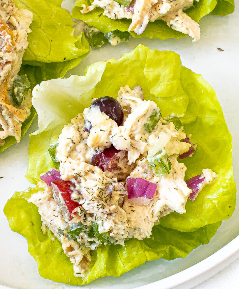 Chicken salad served in a lettuce cup.