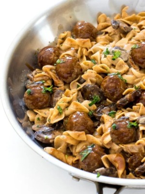 meatball stroganoff recipe in pan