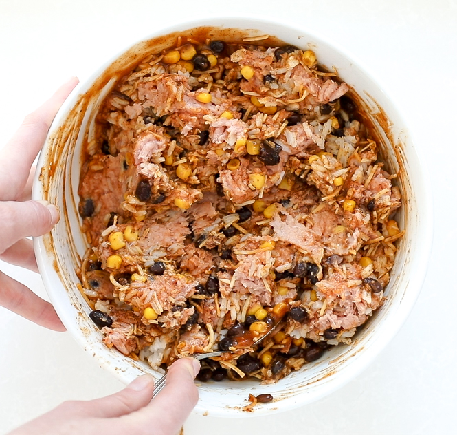 ground turkey filling in large white bowl
