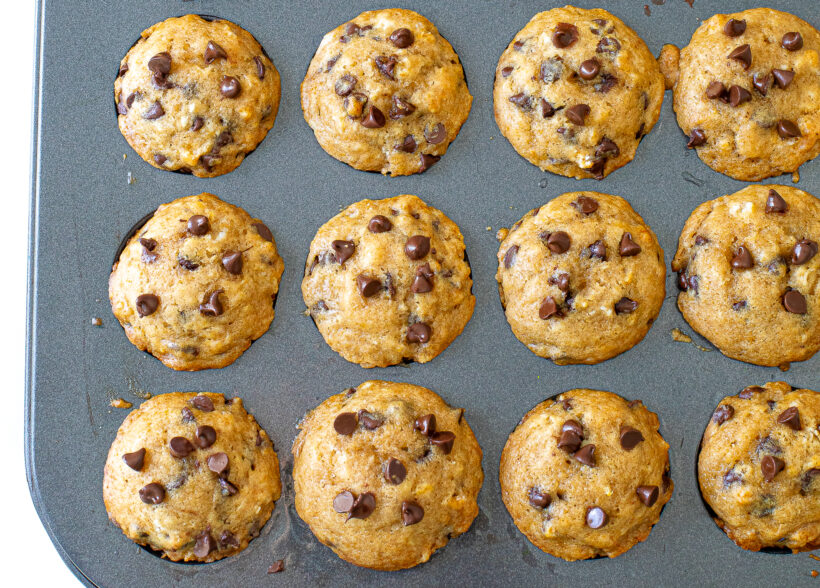 Baked muffins in a muffin tin.