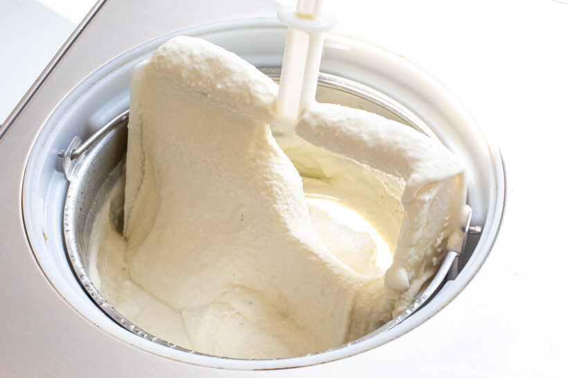 Ice cream churning in an ice cream maker. 