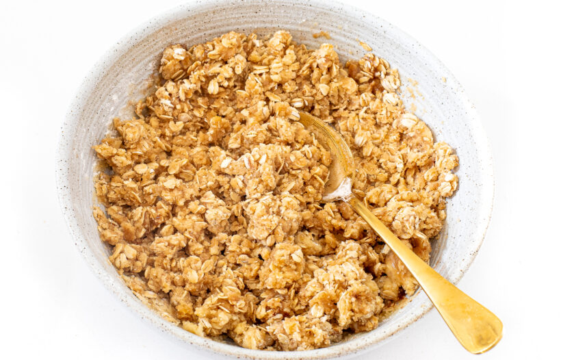 The crumb layer combined in a mixing bowl.