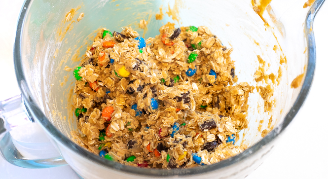 Mix the cookie batter together in a clear mixing bowl.