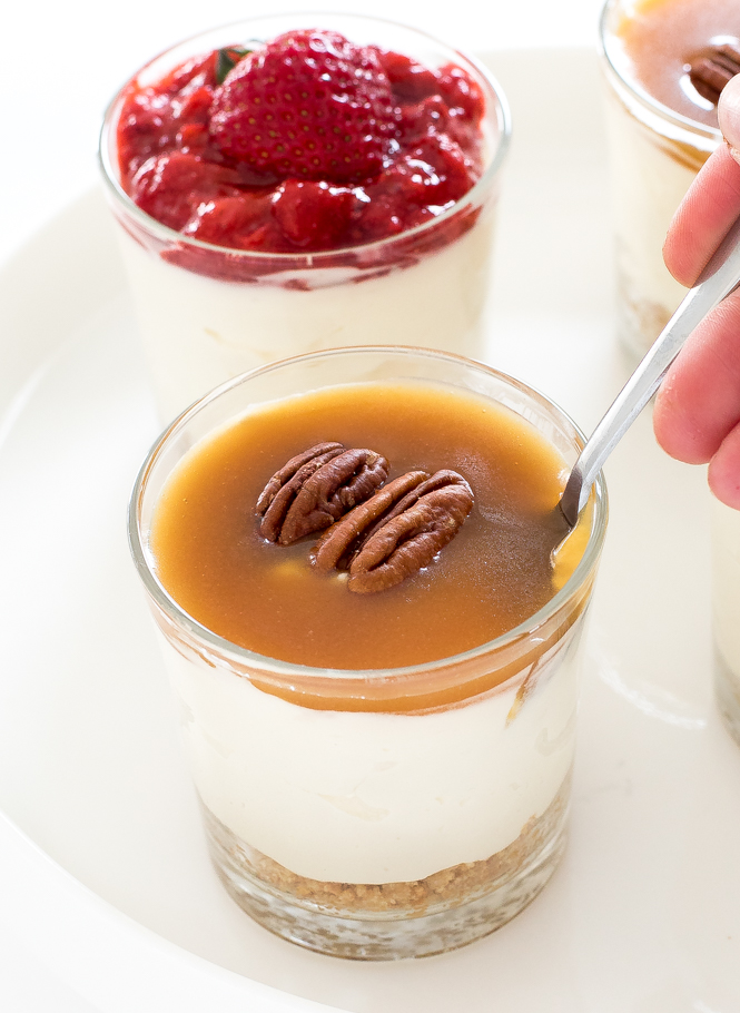No-Bake Vanilla Cheesecakes topped with caramel sauce No-Bake Vanilla Cheesecakes topped with caramel sauce