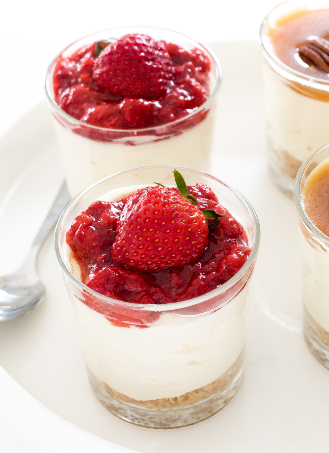 No-Bake Vanilla Cheesecakes No Bake Mini Cheesecakes on white tray