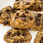 a white plate filled with these homemade oatmeal chocolate chip cookies