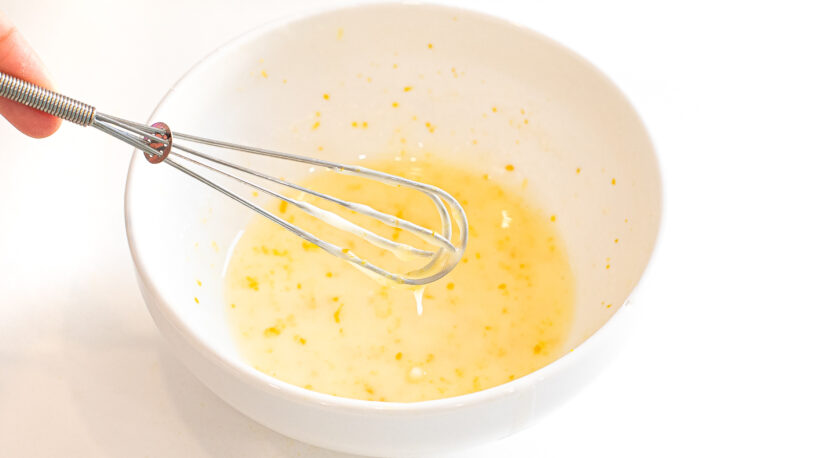 Orange zest, juice and powdered sugar whipped in a small bowl.