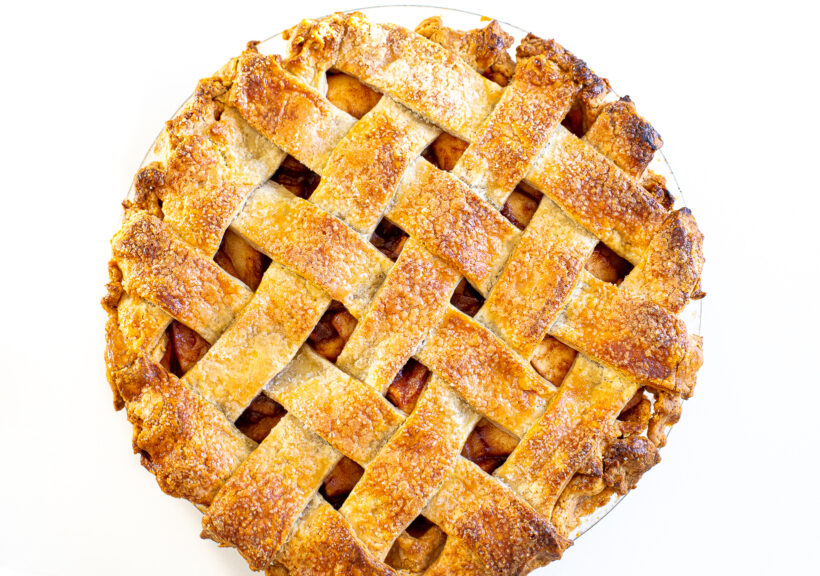 Baked pie with lattice top.