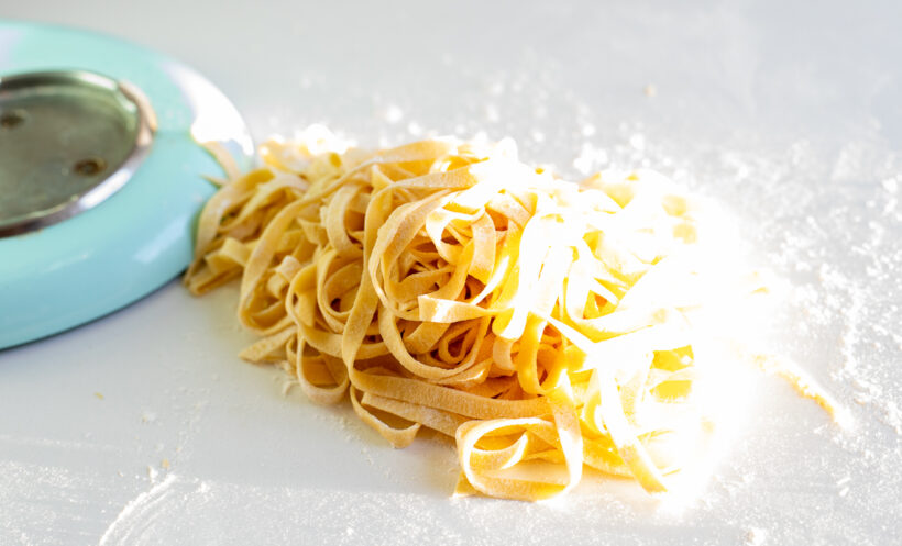 Homemade pasta cut into strips.