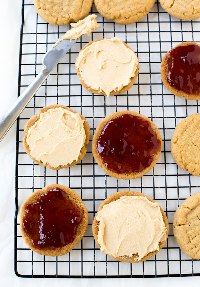 Peanut Butter and Jelly Sandwich Cookies Peanut Butter and Jelly Sandwich Cookies on cooling rack