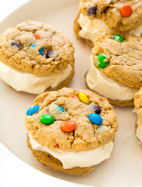 Peanut Butter M&M Ice Cream Cookie Sandwiches