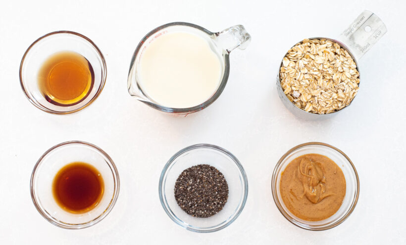 Ingredients needed for overnight peanut butter oats.