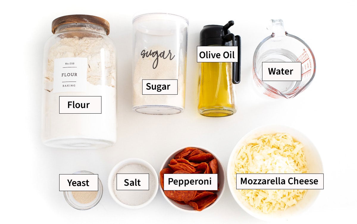 ingredients for homemade pepperoni bread on counter