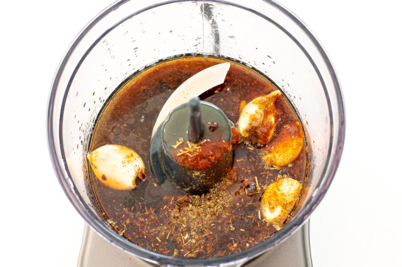 Peruvian chicken marinade in a food processor before being blended. 