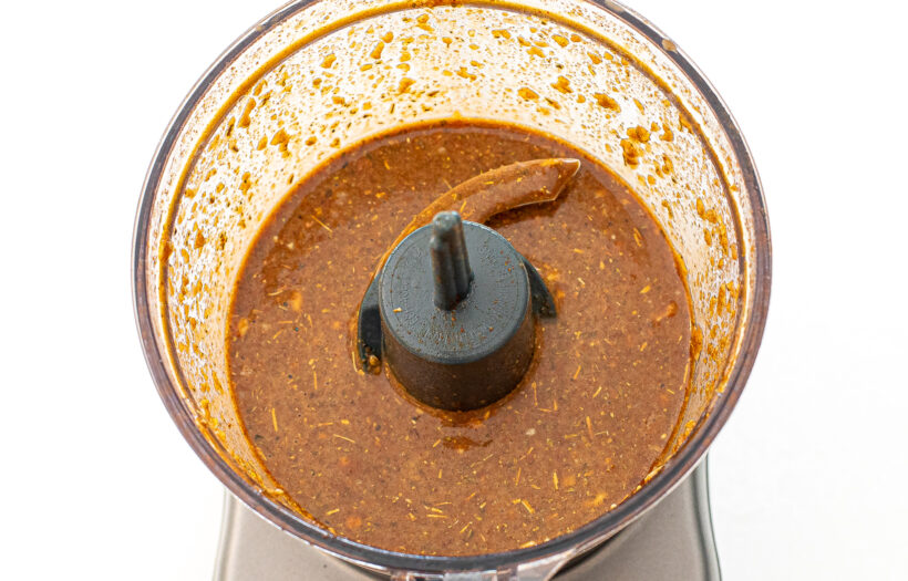 Peruvian chicken marinade in a food processor after being blended. 