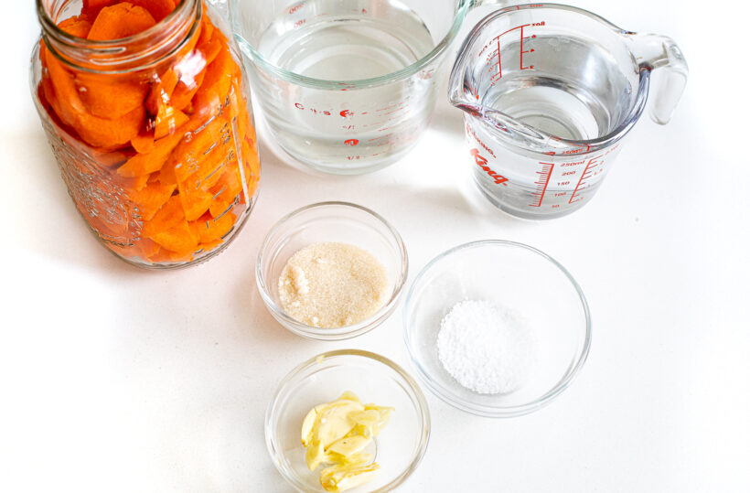ingredients on counter for pickling carrots