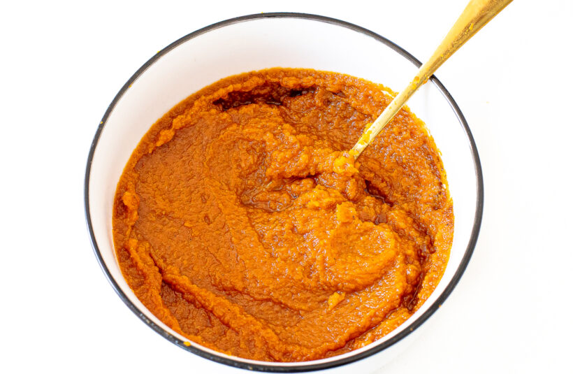 Pumpkin pop tart filling in a mixing bowl.