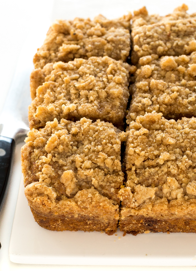 pumpkin coffee cake with thick crumb streusel topping