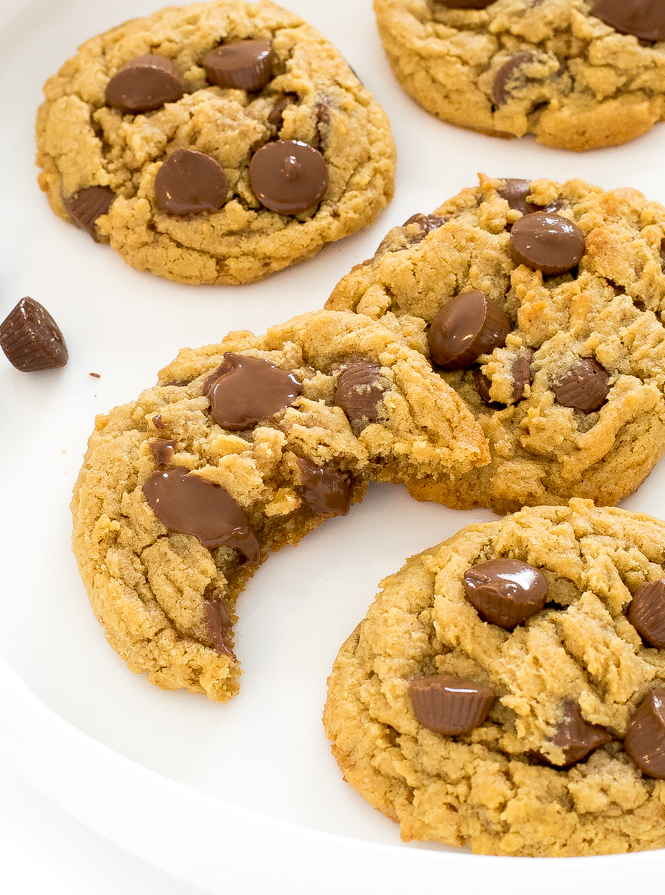 reese's cookies with melty peanut butter cups on white plate