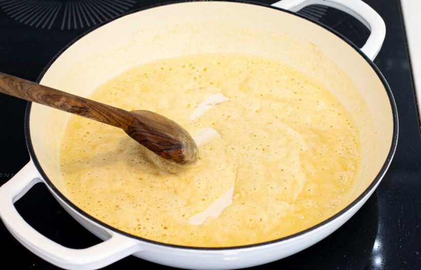 Butter and flour in a sauté pan.